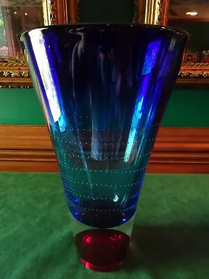 Buy Kosta Boda Blue Zoom Vase, 10-3/8  T, Goran Warff, Signed, Deep Red Bubble • 232.35£