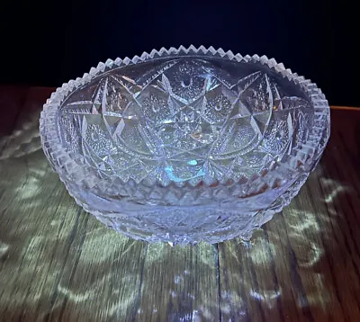 Buy Vintage Cut Glass  3-Footed  Bowl Clear Crystal McKee Toltec Pattern 7  • 9.97£