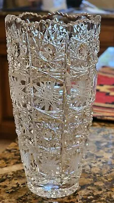 Buy Rare Large Czechoslovakia Bohemian Handcut Lead Crystal Queen Anne Lace Vase 10  • 284.57£