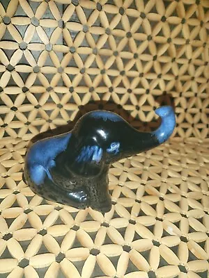 Buy L@@k!!! Blue Mountain Pottery Elephant Raised Trunk Deep Blue Made In Canada • 24£