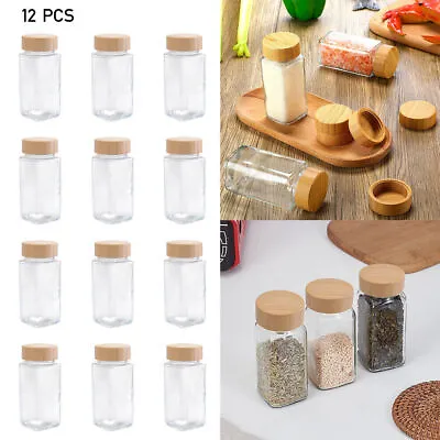 Buy 12Pcs Glass Spice Jars Airtight With Bamboo Lids Storage Containers Bottles Pot • 10.99£