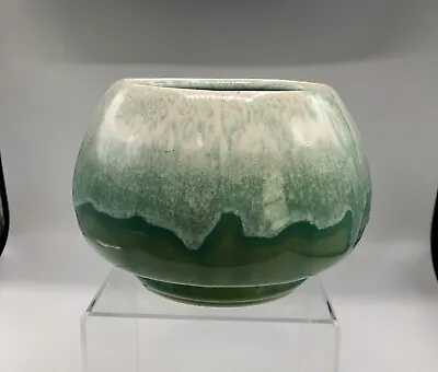 Buy Rare VTG Signed Ceramic Roseville MCM Green White Drip Glaze Vase Planter 6” Dia • 27.44£