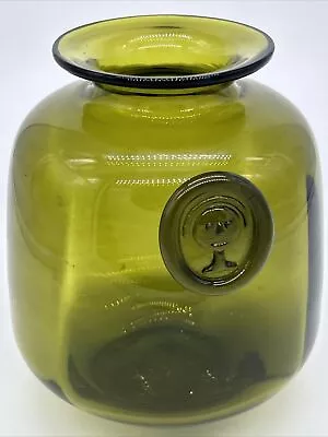 Buy HTF Kastrup Holmegaard Vase • Danish Green Glass Angst Face • Jacob Bang 1970s • 177.42£