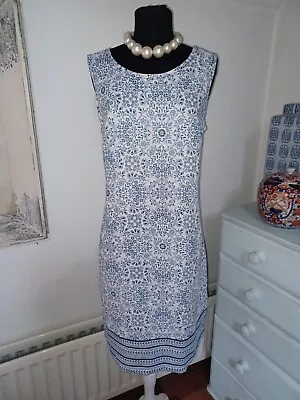Buy Laura Ashley  White & Blue Floral Linen Shift Dress -  Holiday Summer - UK 14 - • 5.50£