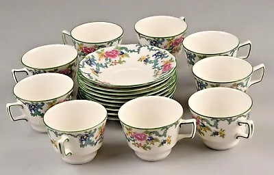 Buy (9) ROYAL DOULTON FLORADORA GREEN Cups And Saucer Sets *18 Pieces* Near Mint • 72.05£
