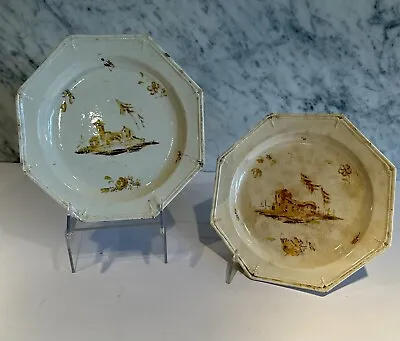 Buy A. Fontebasso Treviso Pair Italian Painted Creamware Plates C. 1800 • 151.98£