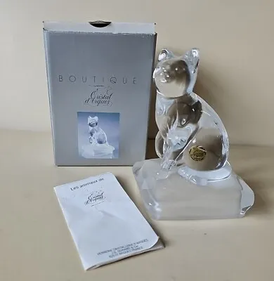 Buy Lead Crystal Glass Clear Cat On Frosted Plinth Original Box Cristal D'Arques • 11.99£