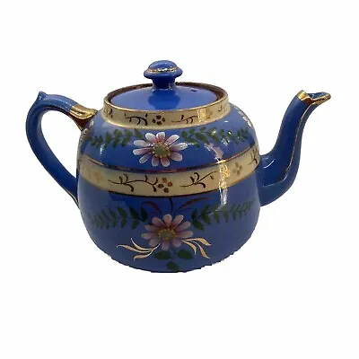 Buy Ellgreave Pottery Burslem Early Vtg Hand Made Hand Painted Teapot Blue Gold Pink • 15.99£