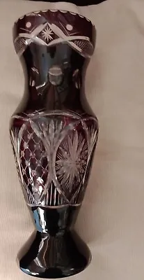 Buy Vintage Bohemian Cut To Clear Ruby Red Crystal Glass Vase  • 25£