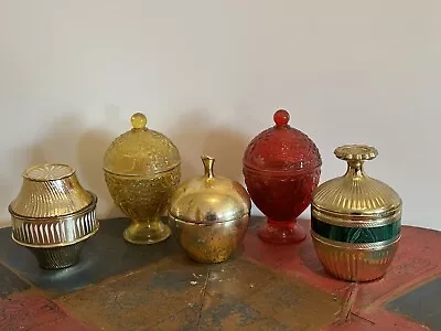 Buy 5 Vintage Avon Glass & Metal Candle Holders Votive Colored Glass, Gold • 18£