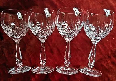 Buy Set Vintage Cut Crystal Wine Glasses W/Faceted Knopped Baluster Stem X4 • 27.50£
