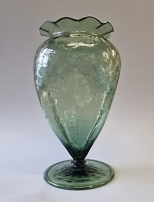 Buy Rare Late 19th C. Stevens & Williams Glass Vase, Pinched, Crackled, Frilled Rim • 180£