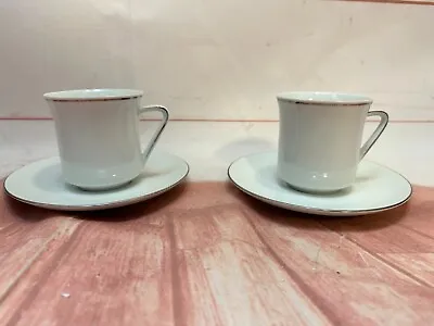 Buy TWO Sets Thomas Fine China White Silver Trim Coffee Tea Cups & Saucers Germany • 18.85£
