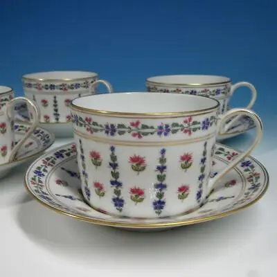 Buy Royal Limoges China - Langeais Blue, Red Flowers - 4 Flat Cups And Saucers Set 2 • 95.19£