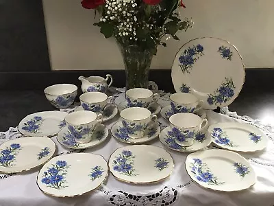 Buy Vintage 21 Piece Royal Vale Cornflower Bone China Tea Set Blue • 35£