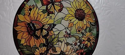 Buy Sunflower & Butterflies Stained Glass Effect Sun Catcher Roundel New   • 2.50£