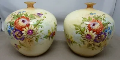 Buy Pair Of 4.75  Tall Royal Bonn Franz Anton Mehlem Floral Vases • 40£
