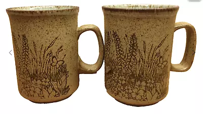 Buy Pair Of Vintage Dunoon Ceramic Stoneware Mugs Scotland Birds Flowers Cottagecore • 19.95£