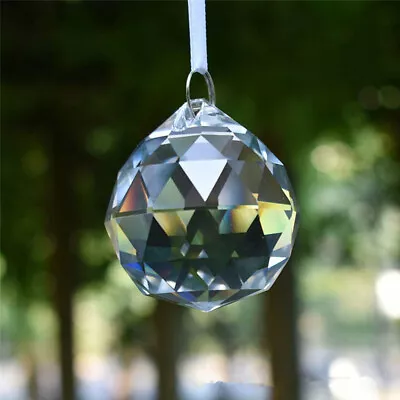 Buy Feng Shui Hanging Crystal Glass Clear Ball 50mm Sphere Prism Faceted Sun Catcher • 7.68£