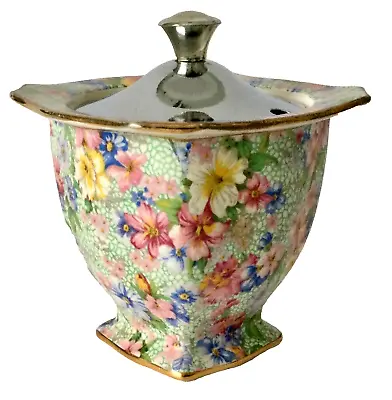 Buy Vintage Royal Winton Chintz “marion” Preserve Pot / Sugar Bowl With Chrome Lid • 15£
