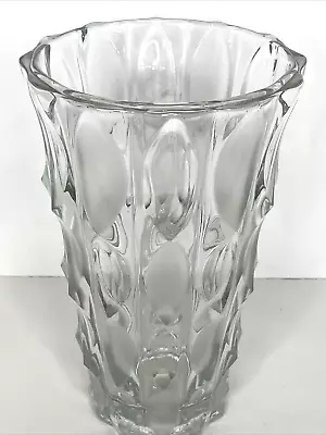 Buy Heavy Paneled Clear Pressed Glass Vase W/Frosted And Clear Marquis Pattern 10  • 47.06£