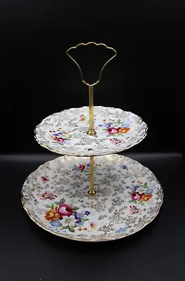 Buy Vintage 1955+ Old Foley China Bouquet Pattern 2 Tier Cake Stand Made In England • 26.38£