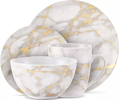 Buy Gold Marble Plates And Bowls Sets, Modern Dinnerware Set, Kitchen Dinnerware • 64.61£