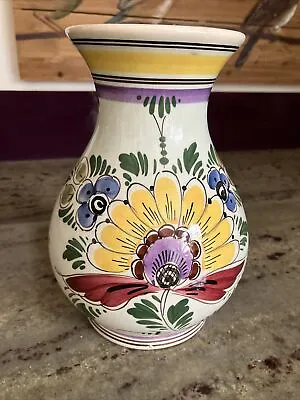 Buy Vintage D.P Delft Holland Pottery Colourful Hand Painted Floral Vase 7.5” Tall • 20£