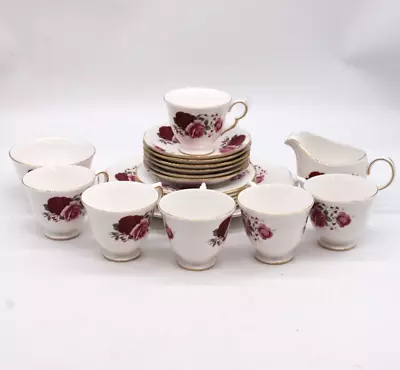Buy QUEEN ANNE Tea Set Red Roses 20 Pcs Cups Saucers Plates Trios Vintage Floral • 9.99£