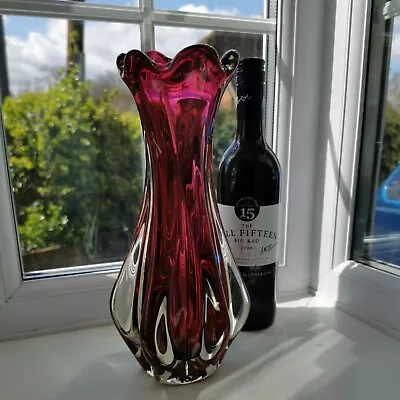 Buy Large Vintage Czech Chribska Ruby Art Glass Vase Designed By Josef Hospodka • 64£