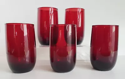 Buy 5 Anchor Hocking Royal Ruby Red Drinking Glass Tumblers 4.25  Tall Vintage • 13.43£