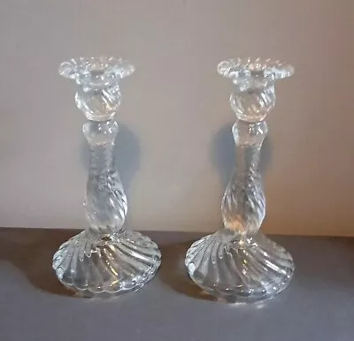 Buy A Striking Pair Of Heavy Vintage Clear Pressed Glass Candlesticks  • 12£