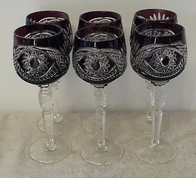 Buy 6 Elegant Purple Amethyst Cut To Clear EYE Stemware 8-1/4” Wine Brandy Glasses • 172.63£