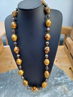 Buy Vintage Necklace Venetian Gold Painted Ceramic Pottery Beads  Boho Jewellery #82 • 18.99£