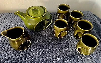 Buy Vintage Holkham Pottery, Owl Eye, Green,  Tea Pot With Lid, Milk Jug, 5 Mugs • 95£