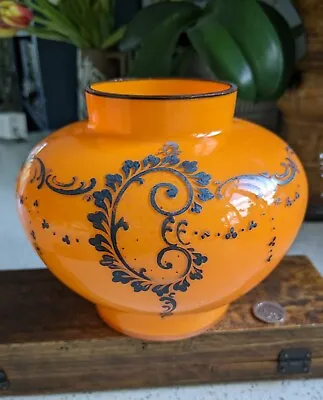 Buy Tango Art Deco Bohemian Czech Hand Enamelled Orange Cased Glass Vase Bowl • 24.95£