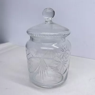 Buy Vintage Clear Glass Lidded Jar With Cut Design :h1 • 14.99£