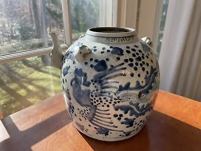 Buy LARGE ANTIQUE Chinese BLUE And WHITE Hand Painted Pottery WINE  JUG • 188.50£