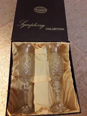 Buy Bohemia, Symphony Collection 2 Fine Cut Lead Crystal Tall Wine Glasses BNIB • 22£