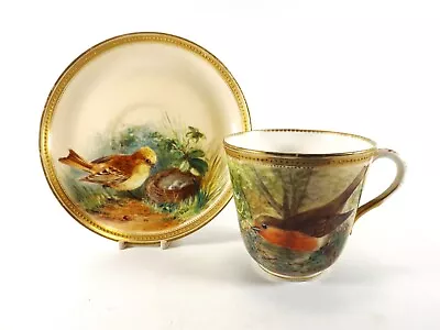 Buy Antique Royal Worcester Cup & Saucer / Hand Painted Birds / Dated 1876 R 2079/8 • 17£