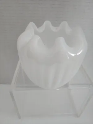Buy Vintage FENTON White Milk Glass Rose Bowl Vase Ribbed With Crimped Edges • 11.51£