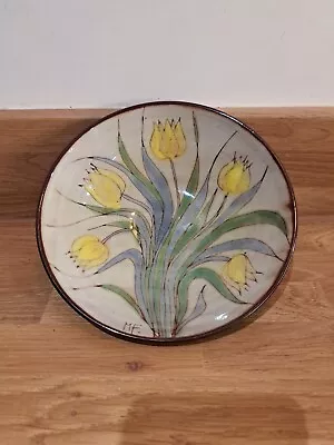 Buy Pretty Vintage Chelsea Studio Pottery Bowl, Yellow Tulip Design Marked MF • 8.99£