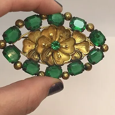 Buy Max Neiger Brothers  Brooch Czechoslovakia 1930s Bohemian Green Glass Pin • 175.51£