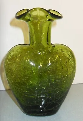 Buy Vintage Hand Blown Heart Shape Green Crackle Glass Ruffled Rim Posy Vase Pontil • 20.27£