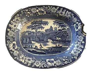 Buy Antique Blue Transferware Wild Rose Nuneham Courtesy Oval Plate Platter • 15.99£