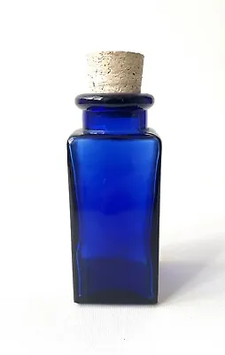 Buy Pretty Cobalt Blue Glass Bottle / Jar / Vase With Cork Square Base 11cm Tall • 9.95£