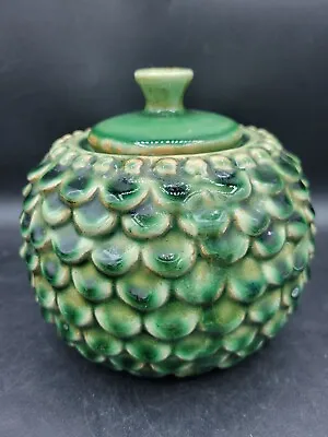 Buy Antique Majolica Pottery Green Artichoke Covered Ginger Jar Pot Urn Cannister • 95.63£