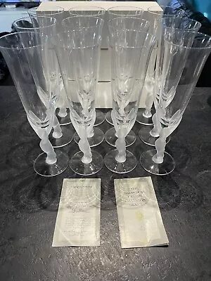 Buy Complete Set Of 12 Faberge  Snow Dove Crystal Champagne Glasses C.O.A Circa 1984 • 190£