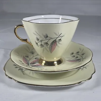 Buy Vintage Bone China Windsor Tea Cup Saucer Side Plate Trio Cream Pink Gold Rim • 9.95£