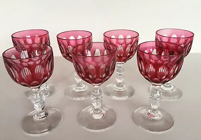 Buy Set Of 7, High Quality Probably French Cranberry Crystal Glasses • 140£